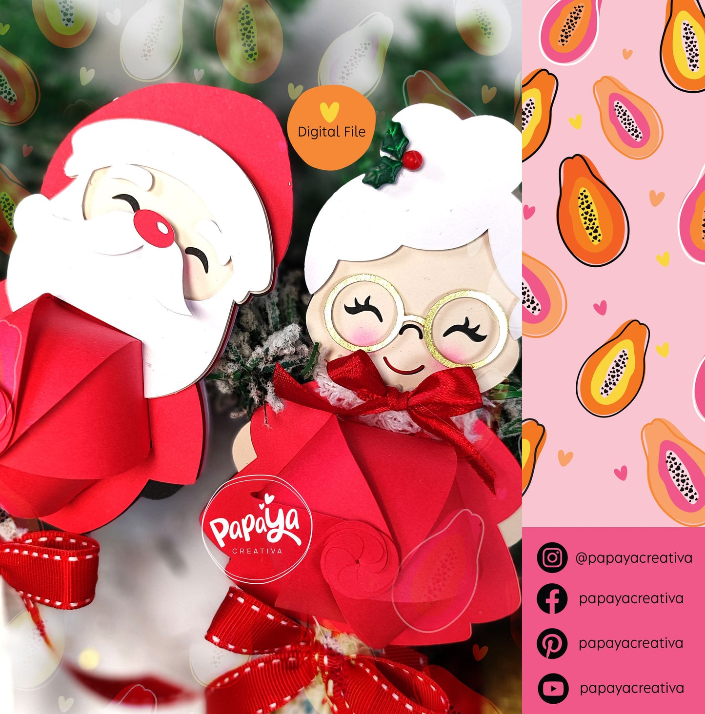 Set Xmas Santa & Mrs Claus Candy holder (Digital File) SVG/ STUDIO Format