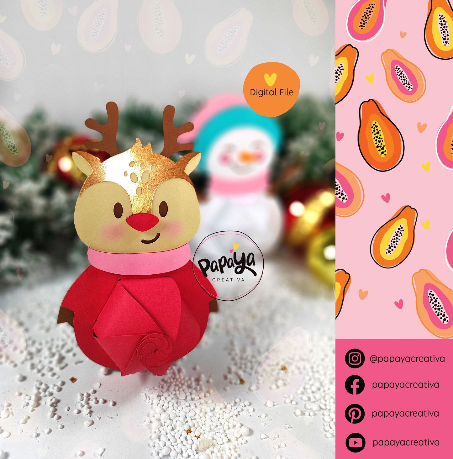 Set Snowman and Rudolf Holder (Digital File) SVG/ STUDIO Format / Xmas theme