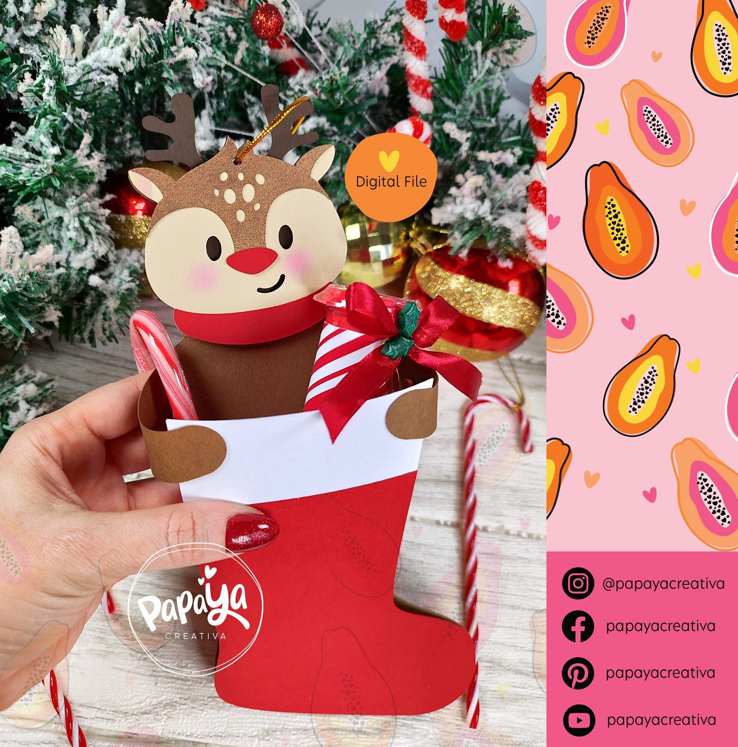 Rudolf Christmas Stocking Holder (Digital File) SVG/ STUDIO Format