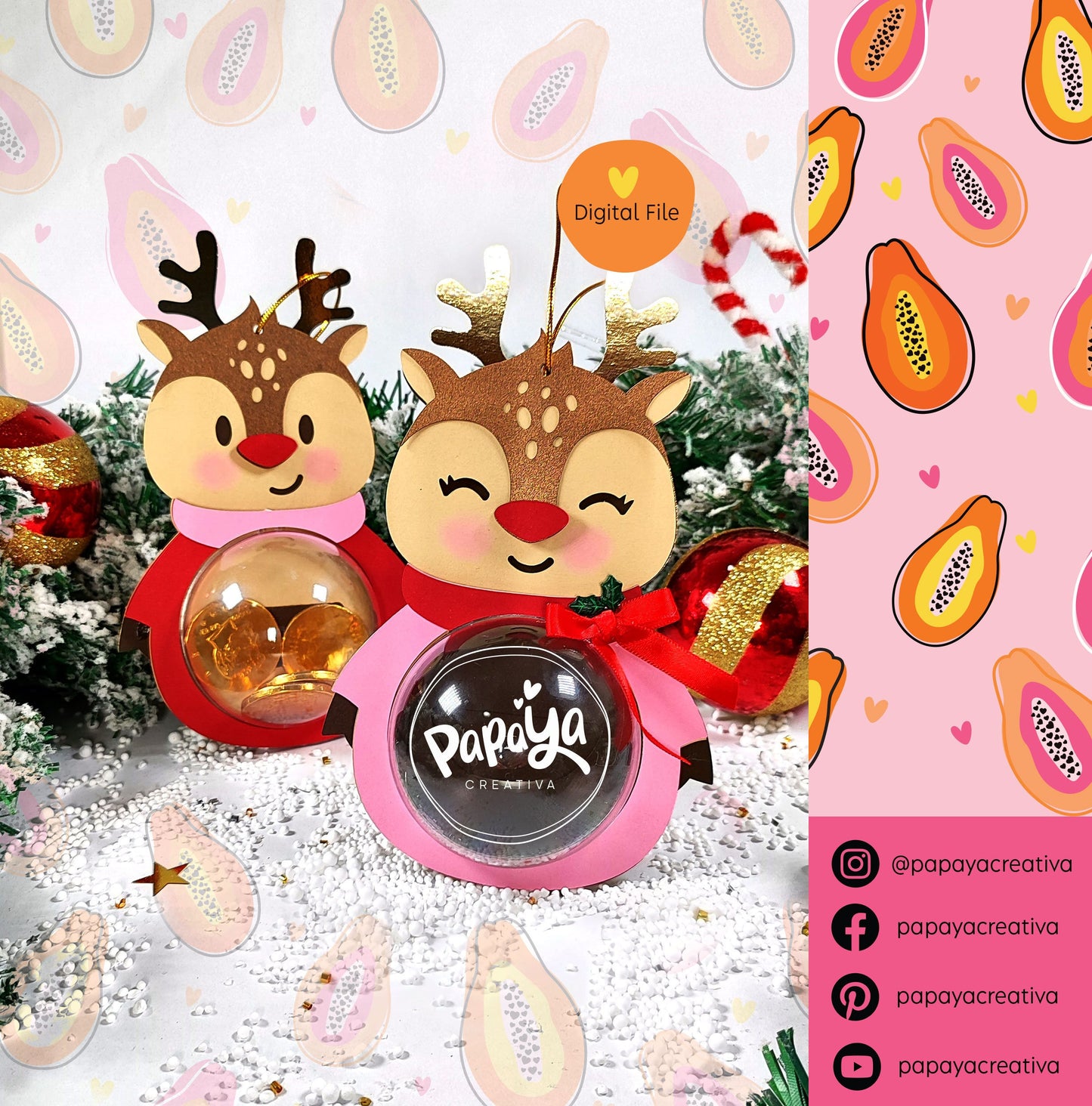 Reindeer Set Candy Holder (Digital File) SVG/ STUDIO Format / dome size 8cm/ open and close system