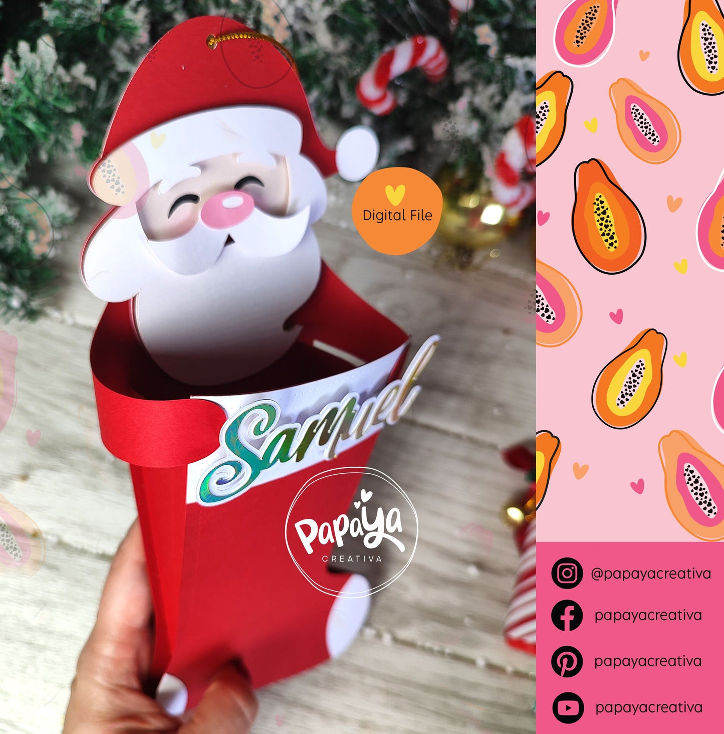 Santa Claus Christmas Stocking Holder (Digital File) SVG/ STUDIO Format