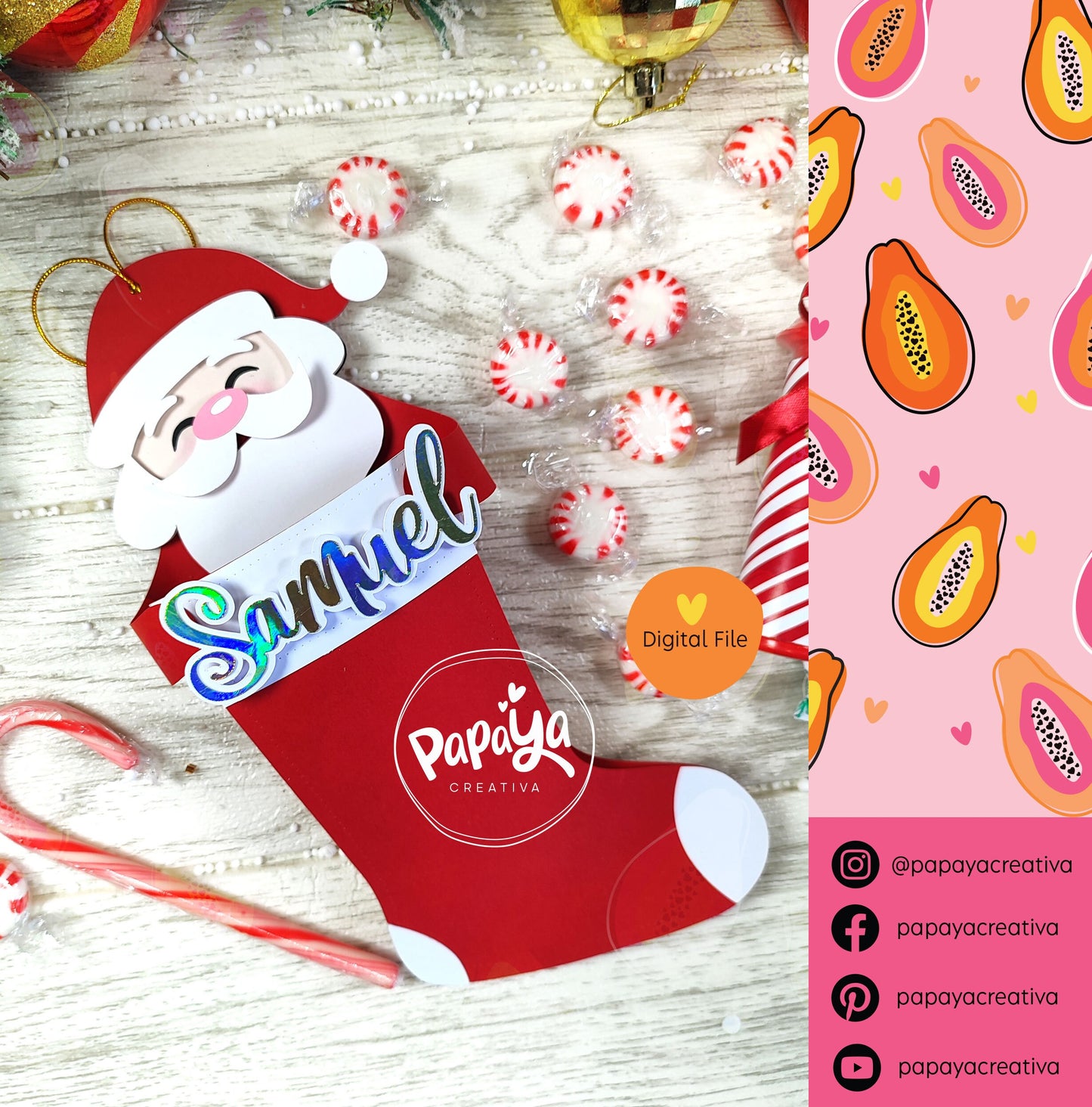 Santa Claus Christmas Stocking Holder (Digital File) SVG/ STUDIO Format