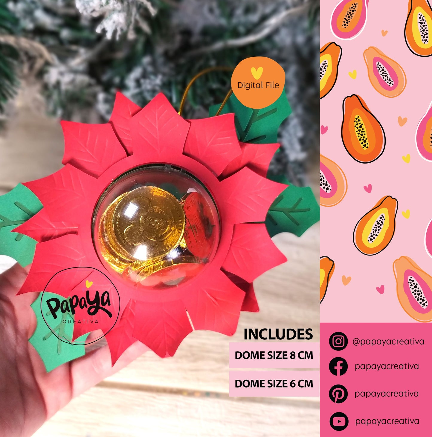 Noche Buena Ornament and Candy Holder (Digital File) SVG/ STUDIO Format dome sizes 6cm and 8cm
