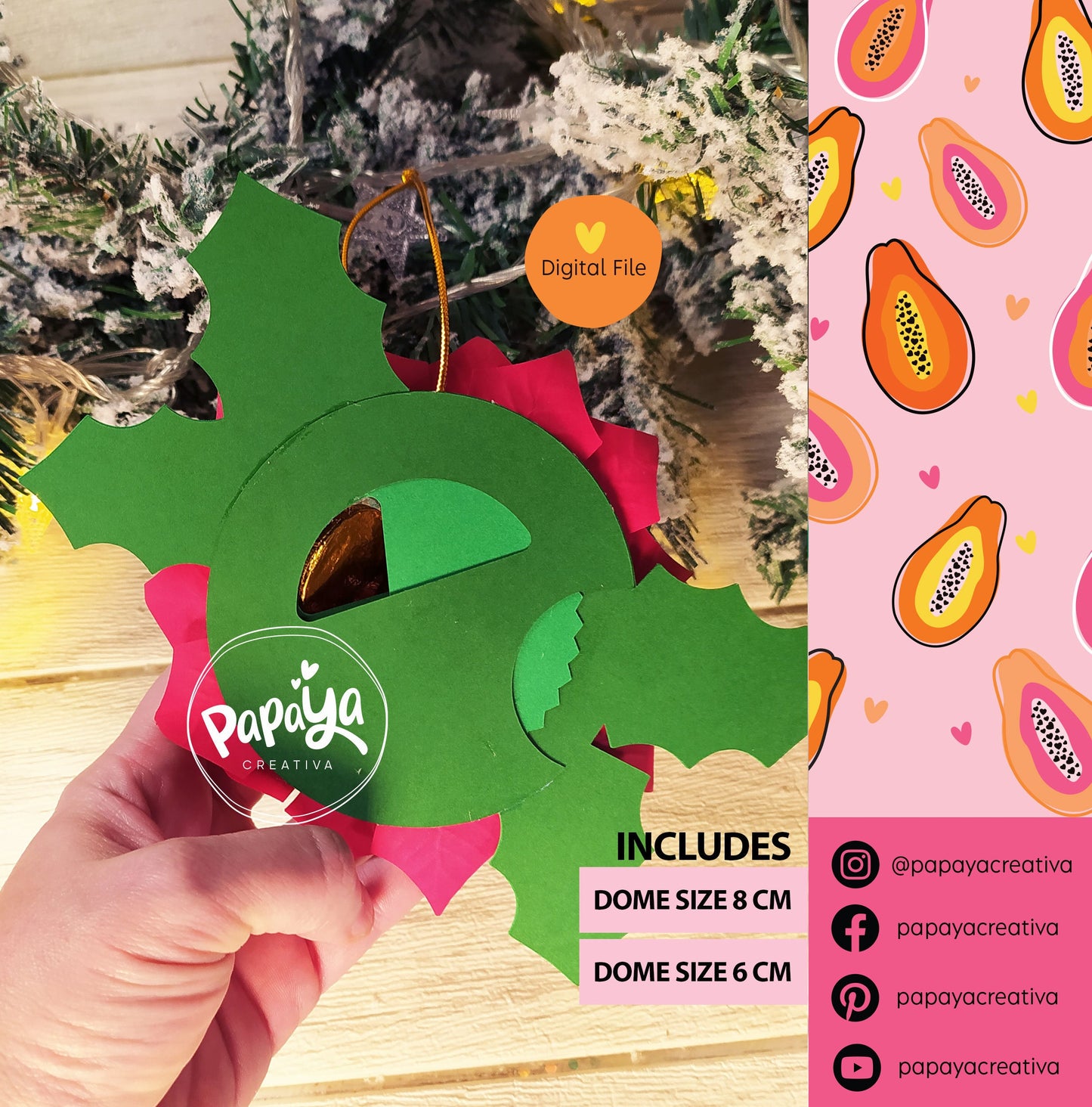 Noche Buena Ornament and Candy Holder (Digital File) SVG/ STUDIO Format dome sizes 6cm and 8cm