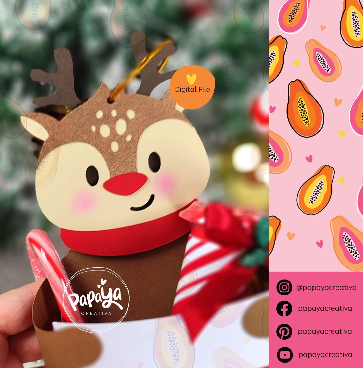 Rudolf Christmas Stocking Holder (Digital File) SVG/ STUDIO Format