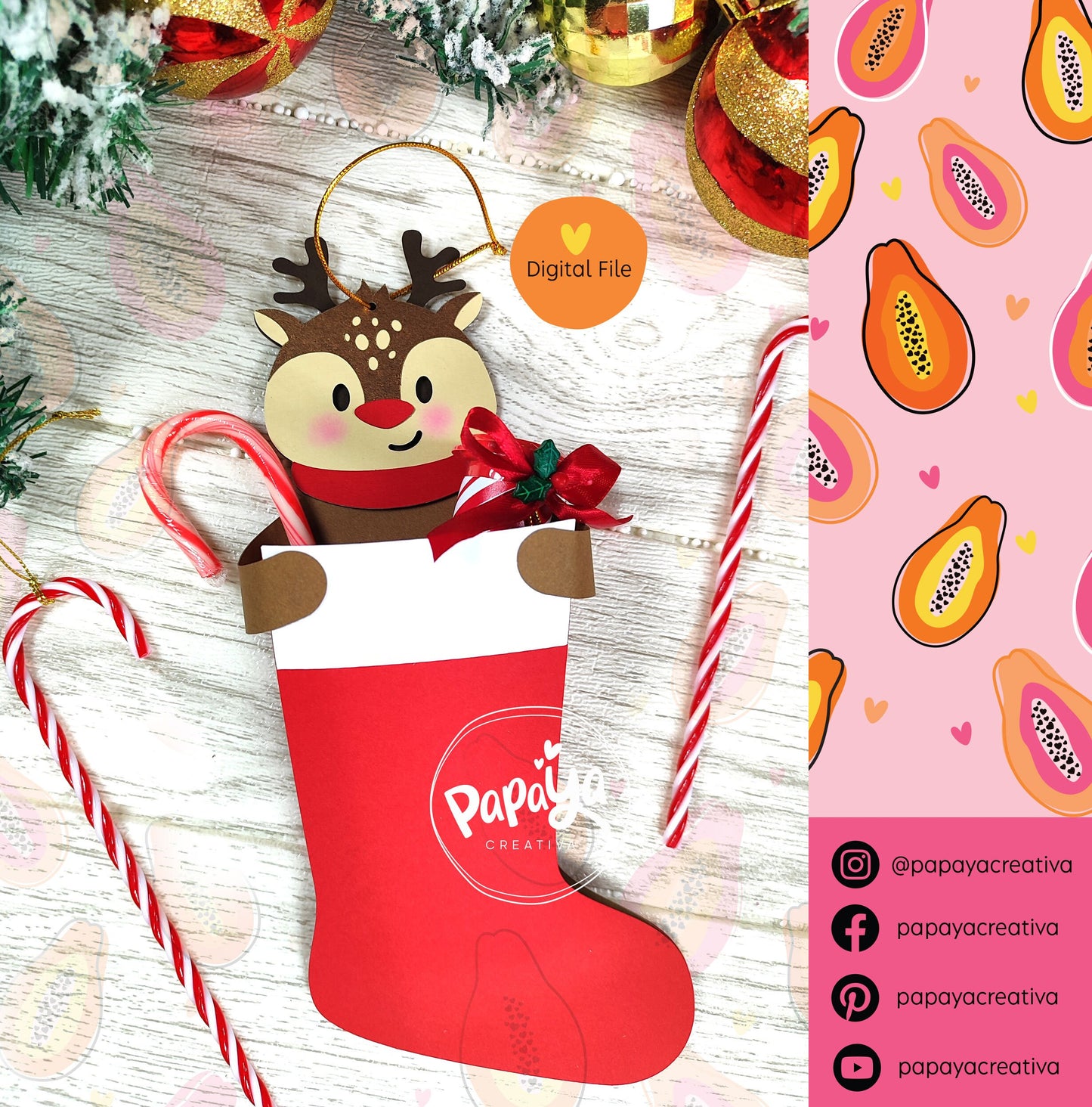 Rudolf Christmas Stocking Holder (Digital File) SVG/ STUDIO Format