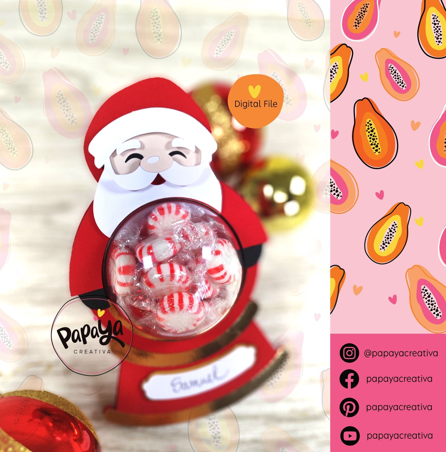 Santa Xmas Ball (Digital File) SVG/ STUDIO Format/ Dome size 8cm/ Easy open and close system