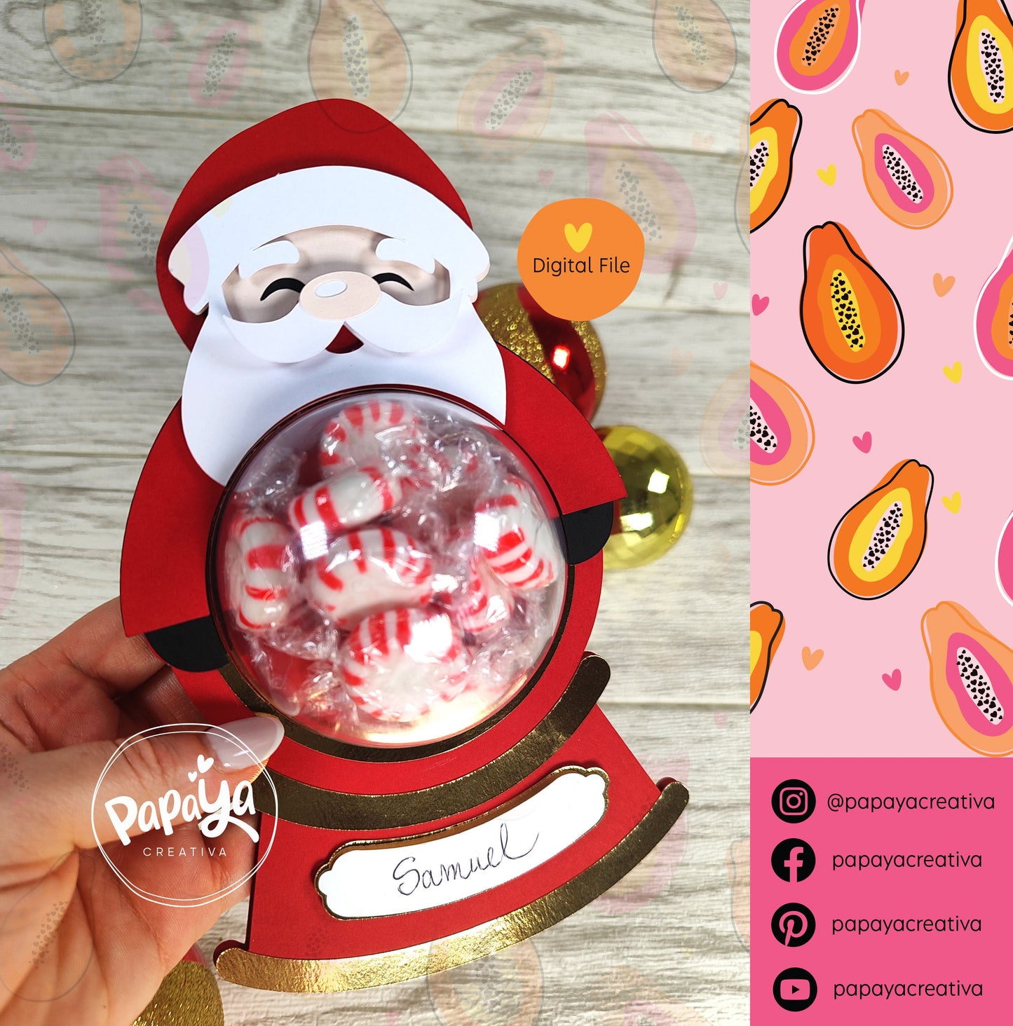 Santa Xmas Ball (Digital File) SVG/ STUDIO Format/ Dome size 8cm/ Easy open and close system