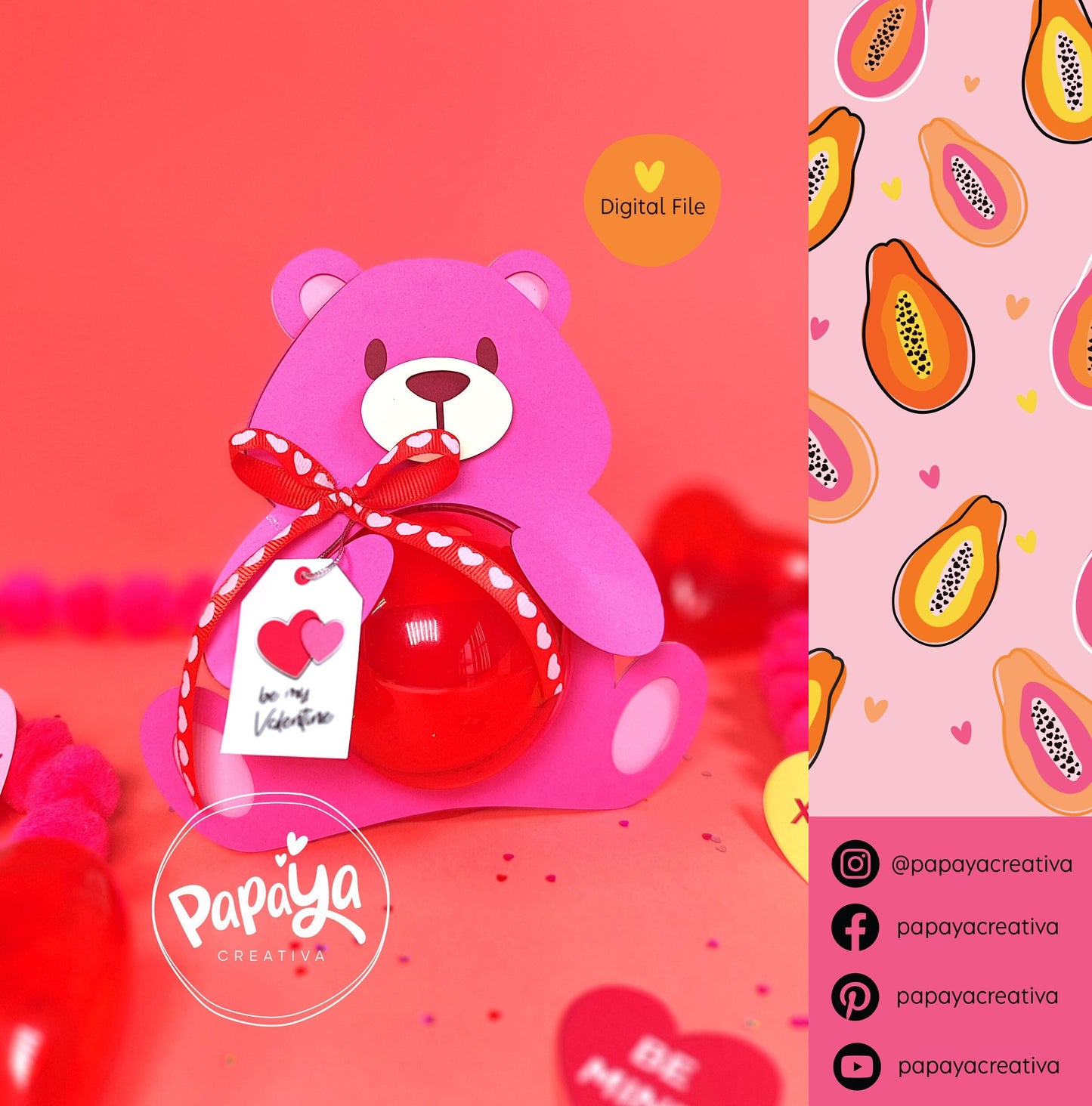 Cut File Pink Bear Candy Holder/ Dome size 8cm
