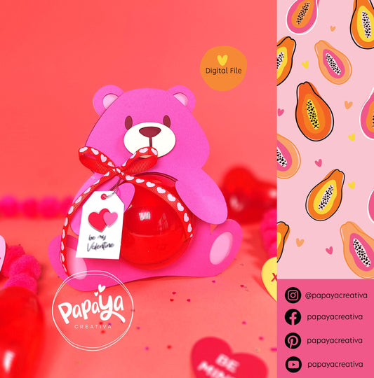Cut File Pink Bear Candy Holder/ Dome size 8cm