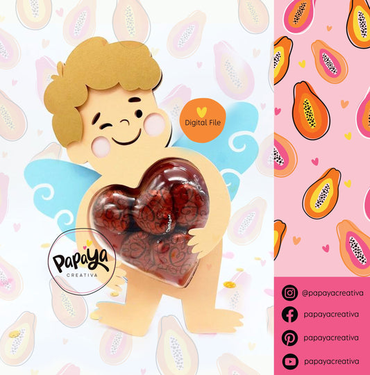 Cupid DIGITAL FILE Candy Holder/ Heart size 8cm *dashed lines to open for sweets*