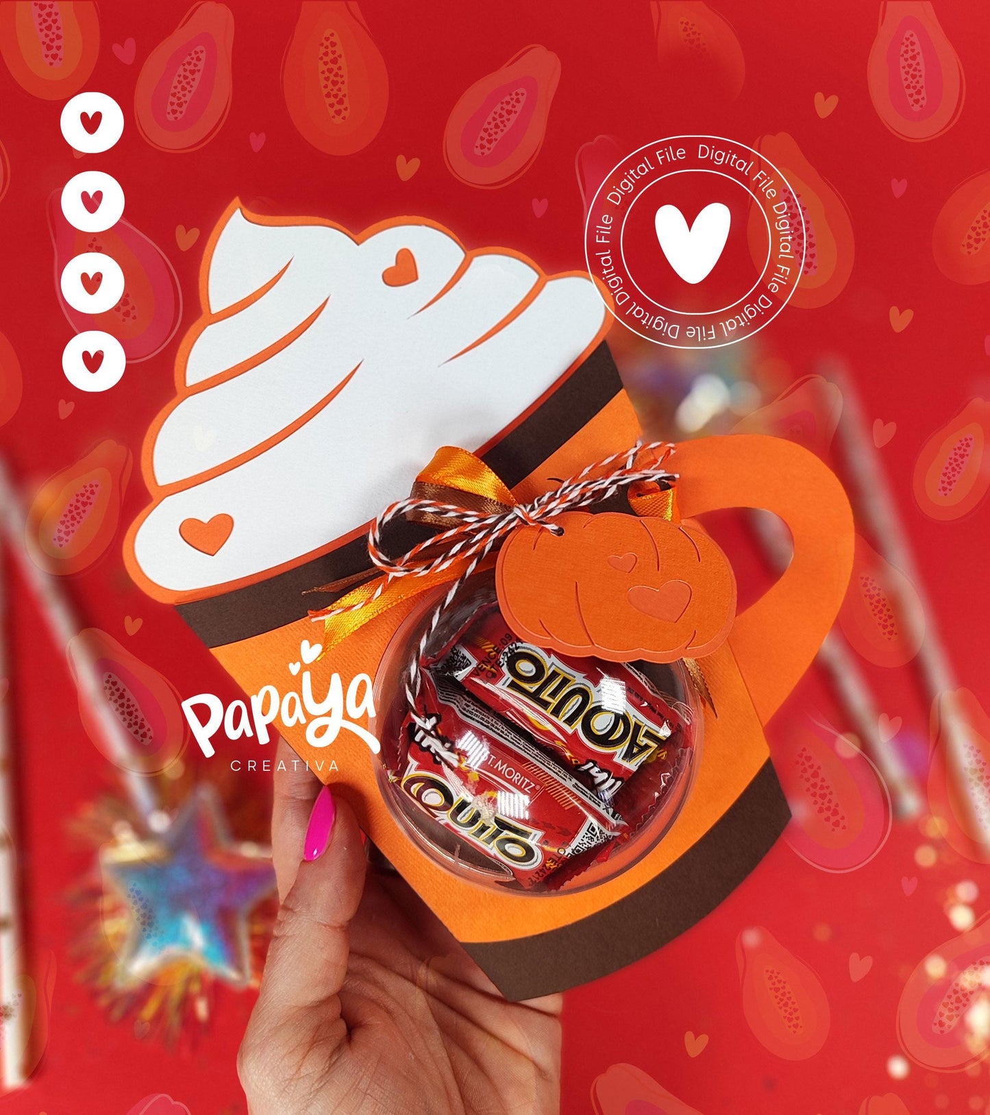 Cut File Pumpkin Spice Latte Holder /Dome size 8cm/ open and close system