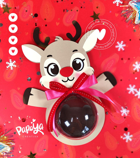 Adorable Reindeer Candy Holder (Digital File) SVG/ STUDIO Format *Easy open/close system* (Dome 8cm)