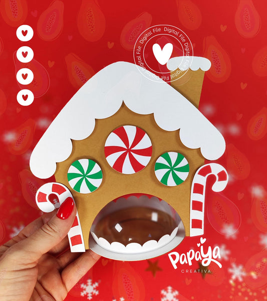Gingerbread House Candy Holder (Digital File) SVG/ STUDIO Format *Easy open/close system* (Dome 8cm)