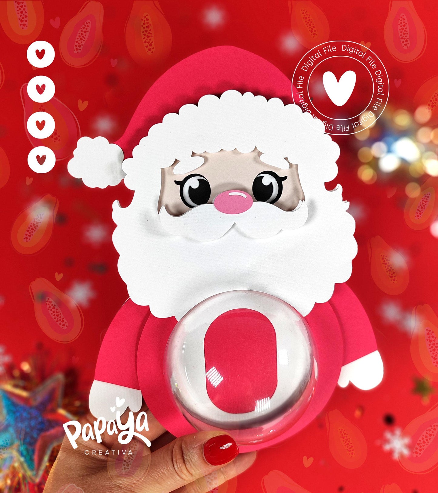 Adorable Santa Claus Candy Holder (Digital File) SVG/ STUDIO Format *Easy open/close system* (Dome 8cm)