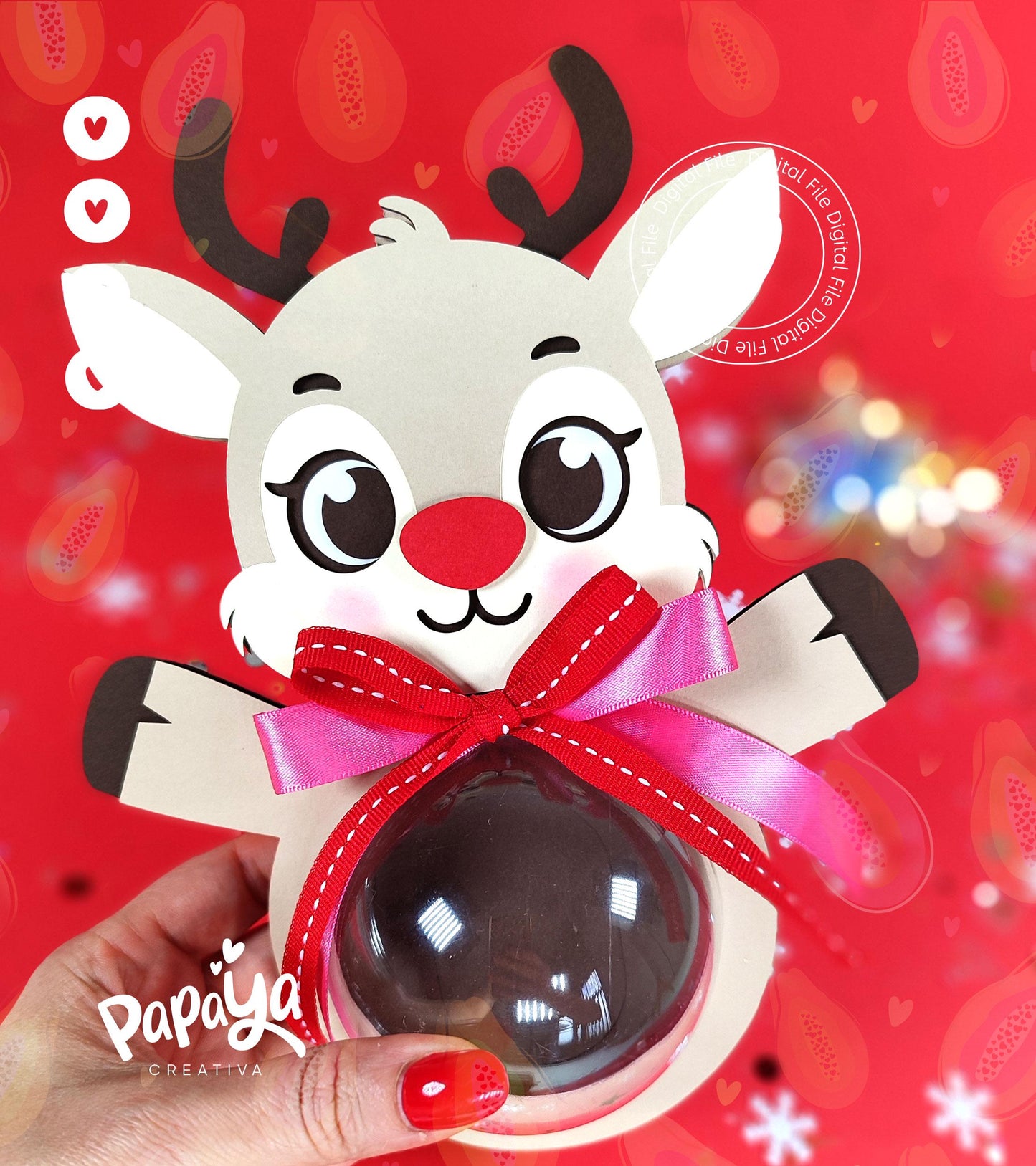 Adorable Reindeer Candy Holder (Digital File) SVG/ STUDIO Format *Easy open/close system* (Dome 8cm)