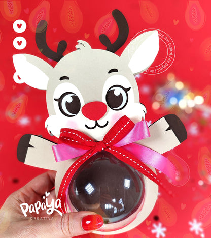 Adorable Reindeer Candy Holder (Digital File) SVG/ STUDIO Format *Easy open/close system* (Dome 8cm)