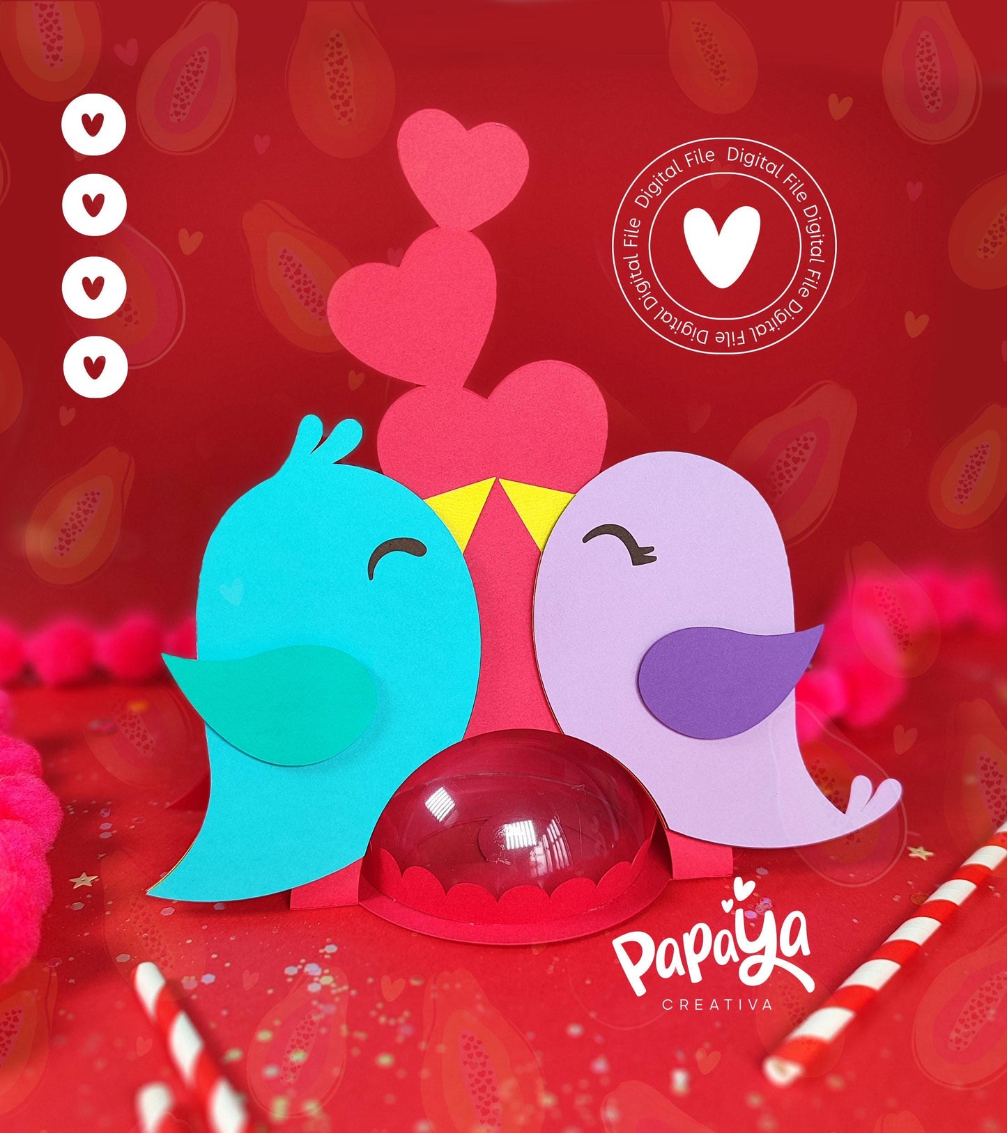 Love Birds DIGITAL FILE Candy Holder *Easy open/close system* (Dome 8cm)