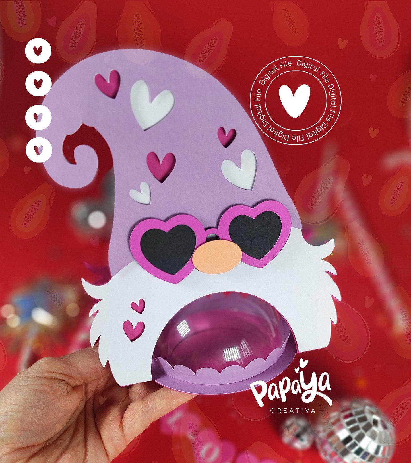 Valentine Gnome DIGITAL FILE Candy Holder *Easy open/close system* (Dome 8cm)