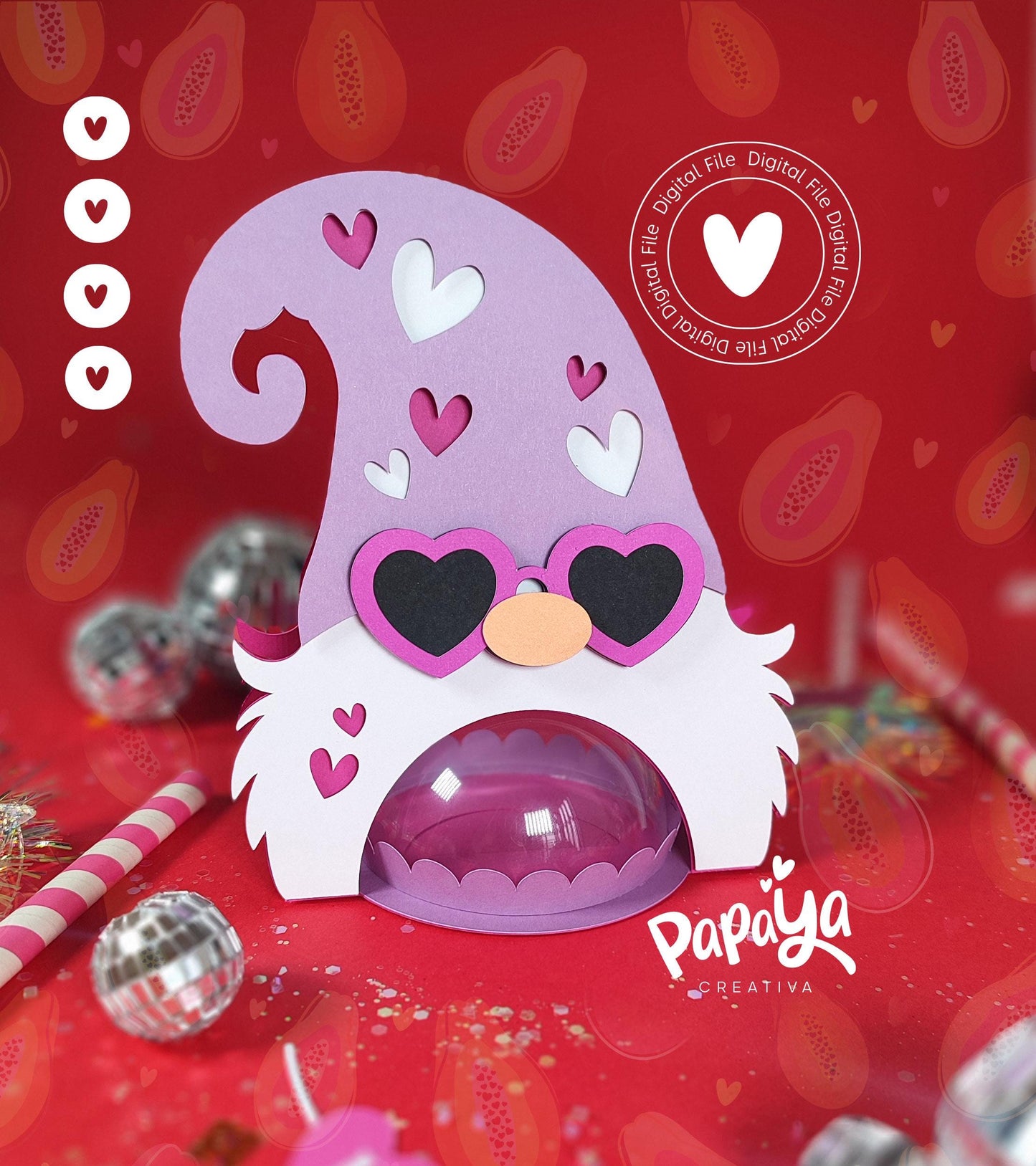 Valentine Gnome DIGITAL FILE Candy Holder *Easy open/close system* (Dome 8cm)