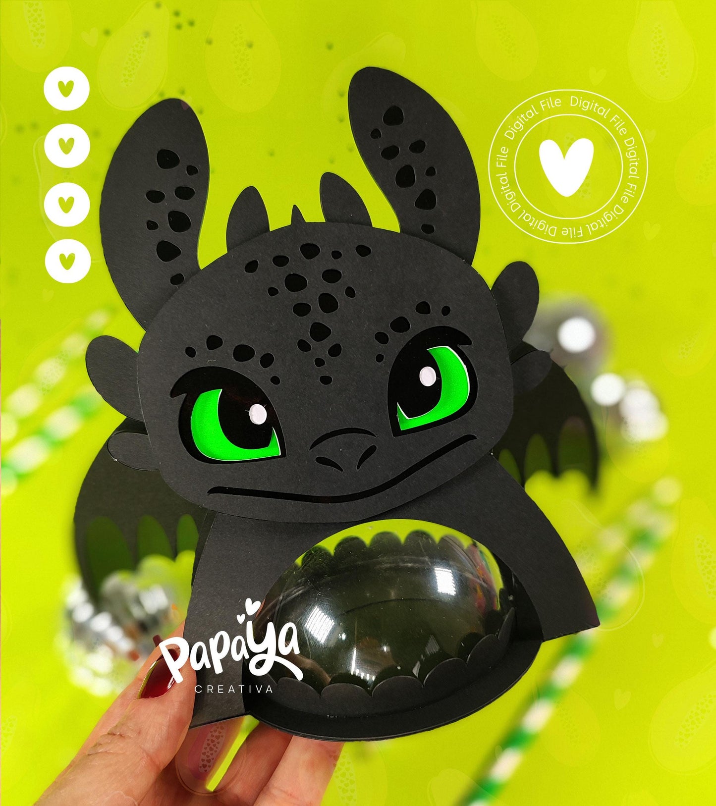 Adorable Black Dragon DIGITAL FILE Candy Holder / Dome Size 8cm*/ Open and close system
