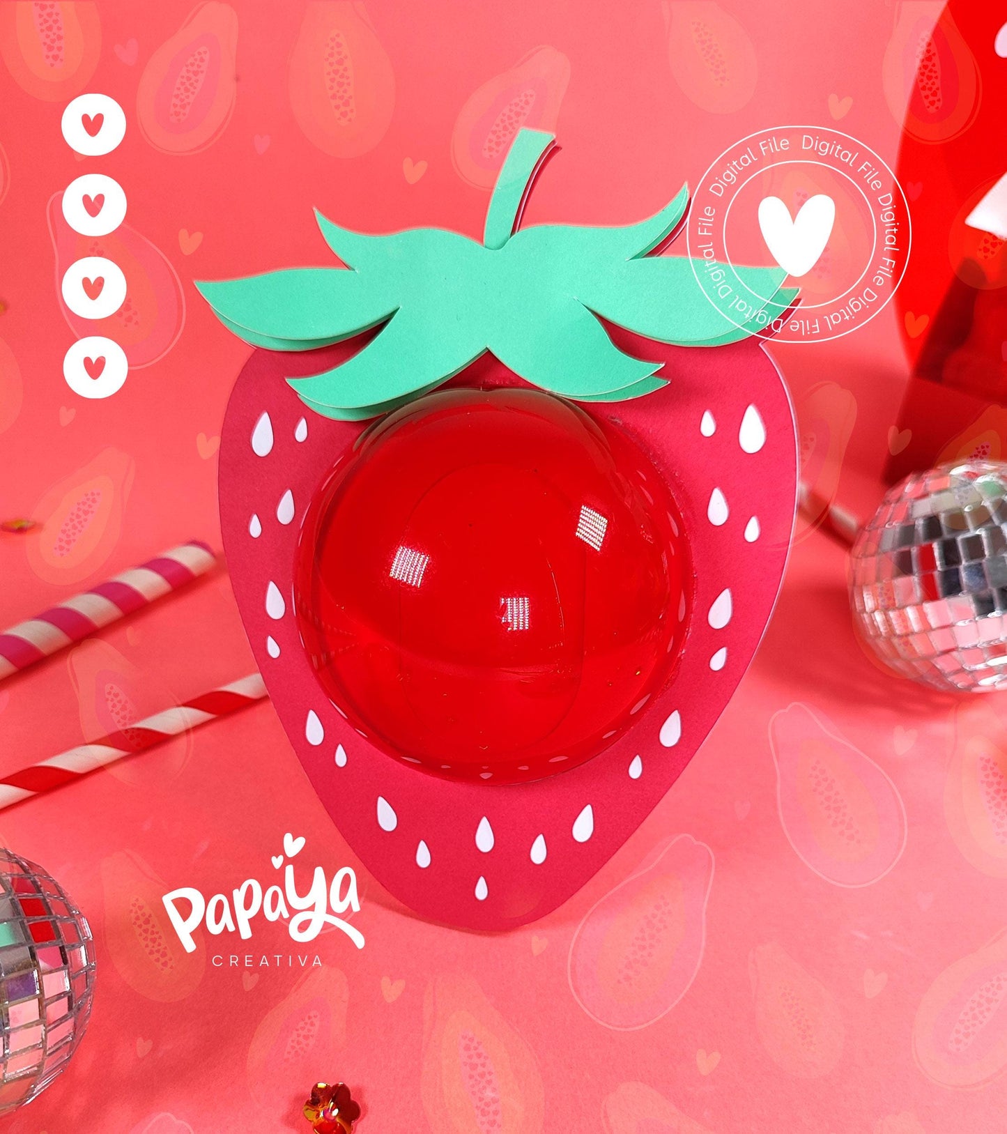 Strawberry DIGITAL FILE Candy Holder Dome size 8cm/ open and close system