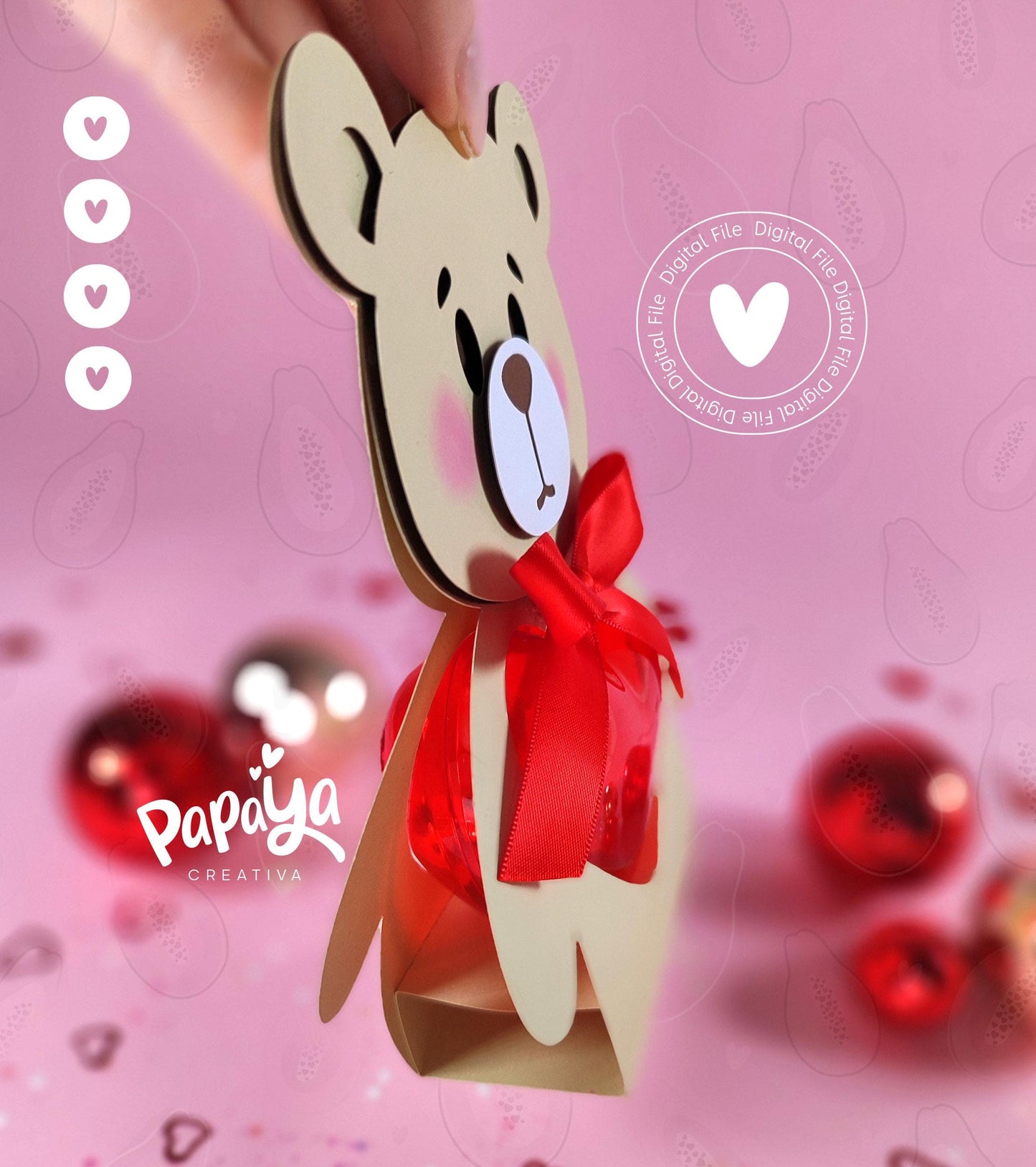 Bear Heart Ornament holder Digital File (Plastic Heart size 8cm) SVG/ STUDIO Format