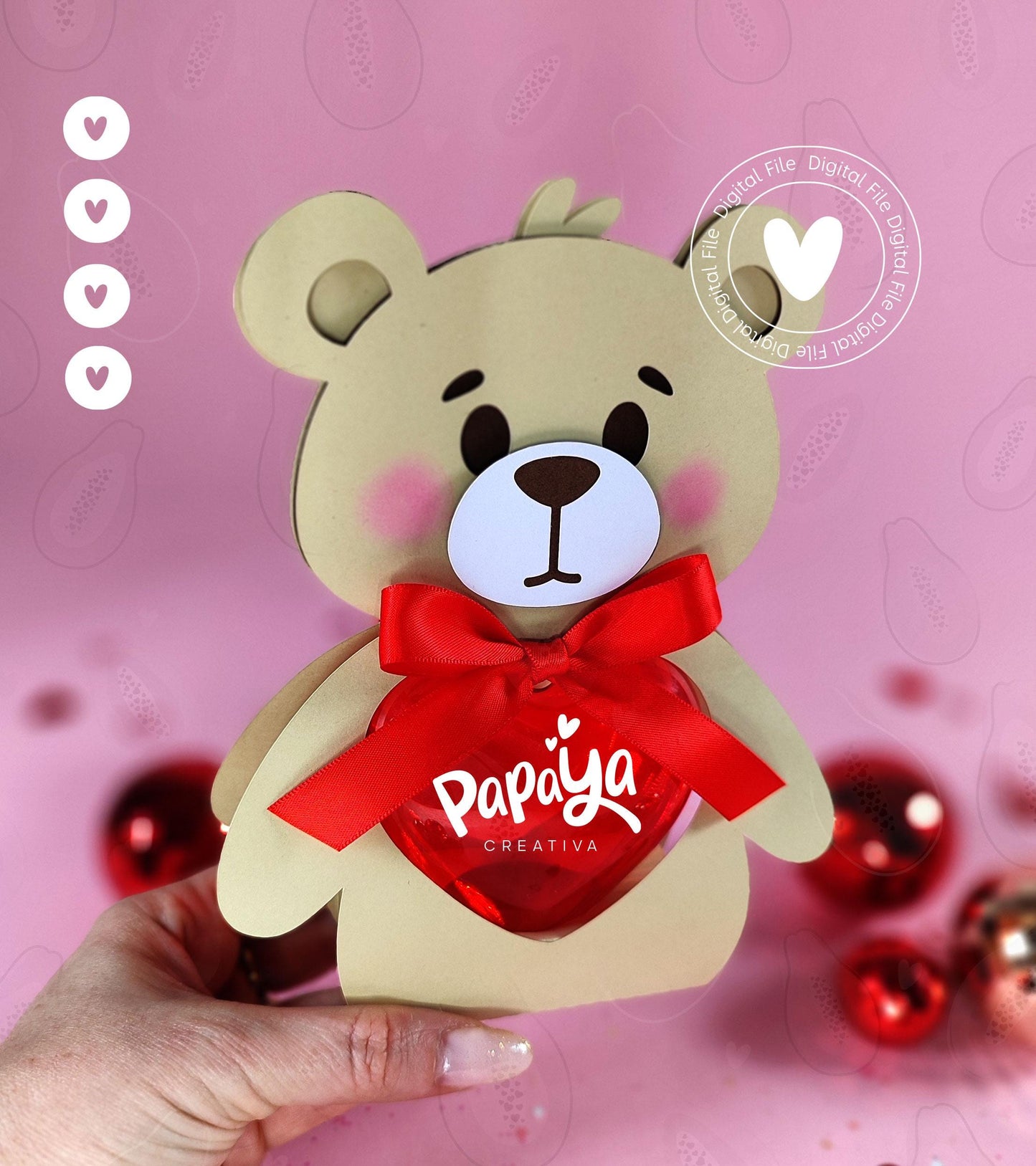 Bear Heart Ornament holder Digital File (Plastic Heart size 8cm) SVG/ STUDIO Format