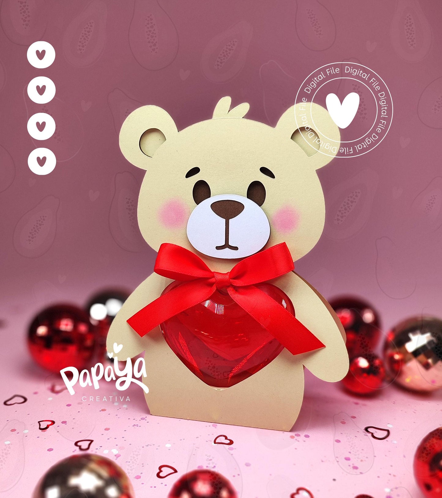 Bear Heart Ornament holder Digital File (Plastic Heart size 8cm) SVG/ STUDIO Format