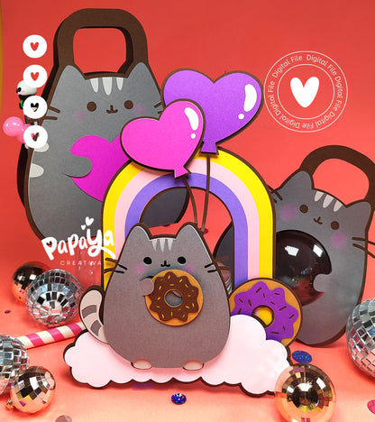 Lovely Cat SET Topper/Candy Holder/ Box  (DIGITAL FILE) svg/ studio